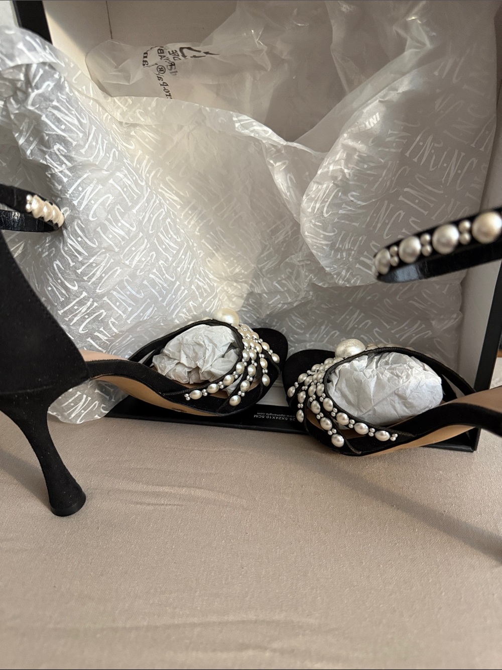 INC International Concepts Black Pearl-Embellished Stiletto Sandals